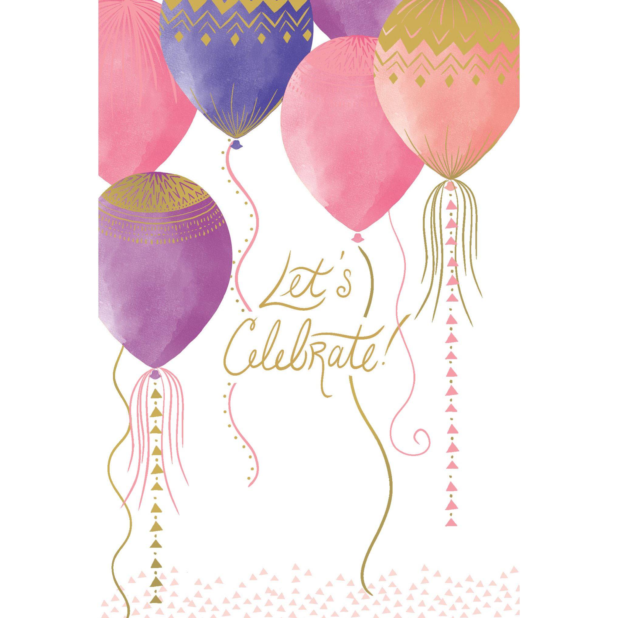 Let's Celebrate Balloons birthday card by Pictura featuring colorful balloon illustrations on a cheerful greeting card.